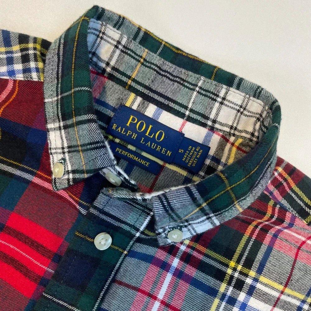 Polo Ralph Lauren Kids Plaid Patchwork Button‎ Down Shirt Long Sleeve Size 5
